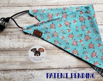 Adjustable Custom Dog Bandana, Personalized, Blue Flower Cotton Fabric