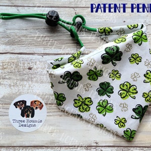 Adjustable Custom Dog Bandana, Personalized, Green Clover St. Patrick&#39;s Day Fabric