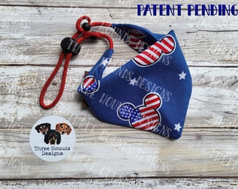 Adjustable Dog Bandana Personalized, Red White and Blue Mickey Heads Cotton Fabric