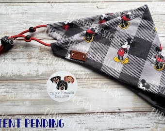 Adjustable Custom Dog Bandana, Personalized, Disney Mickey and Minnie Flannel