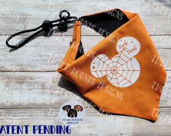 Adjustable Dog Bandana, Reversible Black and Orange Disney Halloween