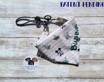 Adjustable Custom Dog Bandana, Personalized, Mickey Leaves Striped Cotton