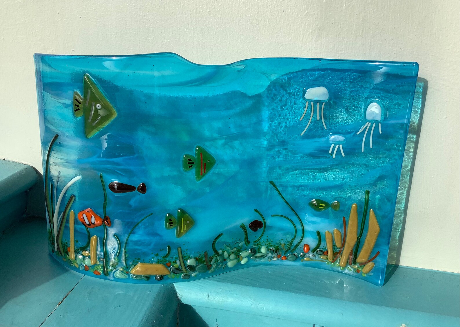 Underwater coral reef scene in fused glass. Tropical fish and Etsy