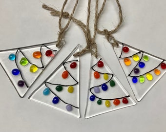 Tree / Window decoration.  Handmade fused glass Christmas Tree decoration.  Rainbow Transparent or Opalescent coloured glass. Ideal to post.