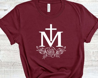 Marian Cross Shirt, Virgin Mary Shirt, Miraculous Medal T-shirt, Catholic Shirt, Catholic gifts for women, Catholic T-shirt, Catholic Tee