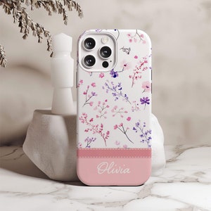 Personalized Name Phone Case, Custom Name Phone Case, Personalized iPhone Case, Custom Floral Phone Case Magsafe Pro Max Plus 16 15 14 13 12