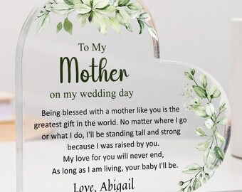 Personalized Acrylic Heart Plaque, Mother of the Bride Wedding Gift