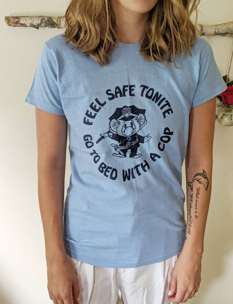 Cop Police blue t-shirt 1980s Vintage Super Soft Blue Graphic Tee Shirt Hanes