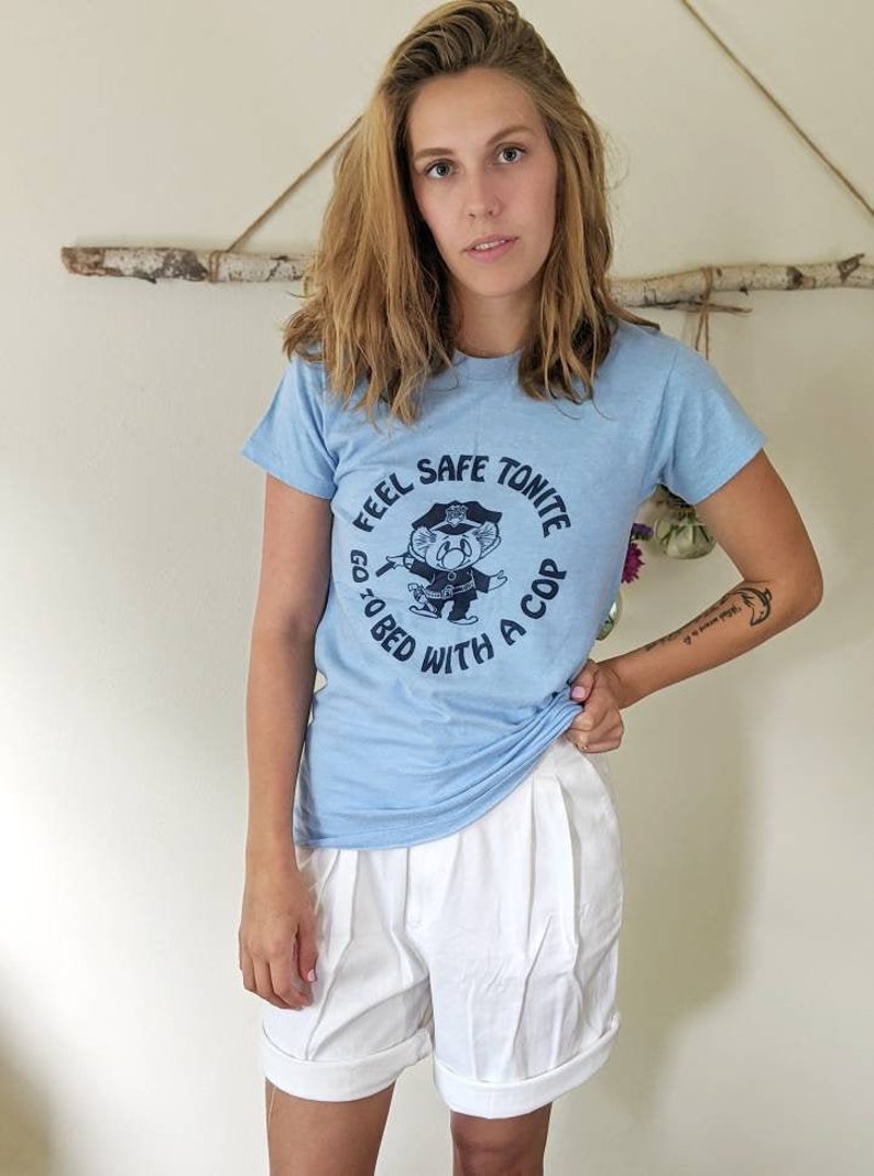 Cop Police blue t-shirt 1980s Vintage Super Soft Blue Graphic Tee Shirt Hanes