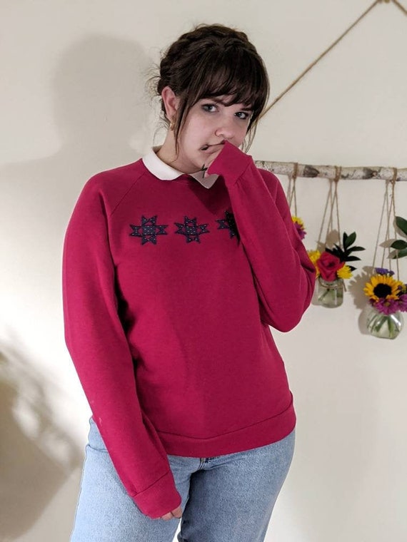 Vintage Quilted Design Collared Sweatshirt - 1980s