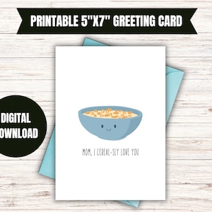 Cartão de Dia das Mães para imprimir, Cartão engraçado de Dia das Mães, Cartão digital de Dia das Mães para crianças, Cartão de felicitações 5x7, Trocadilho de mãe, Trocadilho de cereal, Amor de mãe