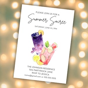 EDITABLE Summer Soiree Invitation Digital Download- Elegant Summer Party Invite-5x7 birthday, Instant Download Printable