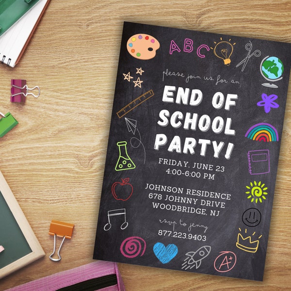 EDITABLE End of School Party Invitation, Last Day of School Party, Classroom Party, End of Year Invite- 5x7 Instant Download Printable