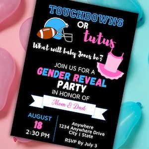 EDITABLE Touchdowns or Tutus Gender Reveal Party Invitation, Gender Reveal Invite, Boy or Girl, What Will Baby Be Invite- 5x7 Printable