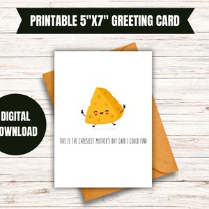Tarjeta imprimible para el Día de la Madre, tarjeta divertida para el Día de la Madre, tarjeta digital para el Día de la Madre para niños, tarjeta de felicitación de 5x7, juego de palabras con mamá, juego de palabras con queso