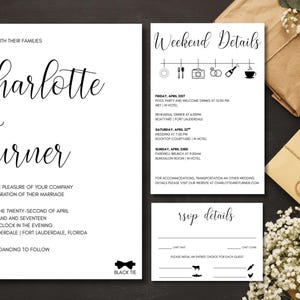 Editable Modern Wedding Template Bundle, Minimal Invitation, Wedding Suite, RSVP Cards, Elegant Printable Details Set, Download, White