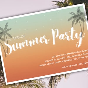 Invito alla festa di fine estate MODIFICABILE, Addio estate, Invito a tema tramonto, Tema semplice atmosfera retrò - 7x5 Download istantaneo stampabile