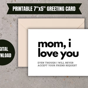 Cartão de Dia das Mães para imprimir, Cartão engraçado de Dia das Mães, Cartão digital de Dia das Mães para crianças, Cartão de felicitações 7x5, Piada de mãe
