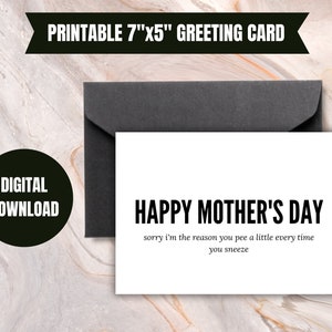 Cartão de Dia das Mães para imprimir, Cartão engraçado de Dia das Mães, Cartão digital de Dia das Mães para crianças, Cartão de felicitações 7x5, Piada de mãe