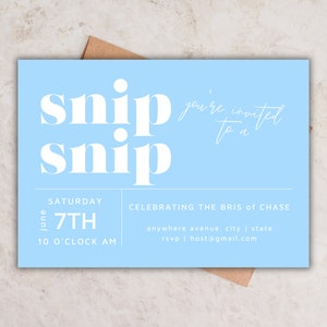 EDITABLE Baby Boy Bris Invitation Digital Download- Modern Simple Blue White, Bris Ceremony Invite, New Baby, Baby Boy -7x5 Printable