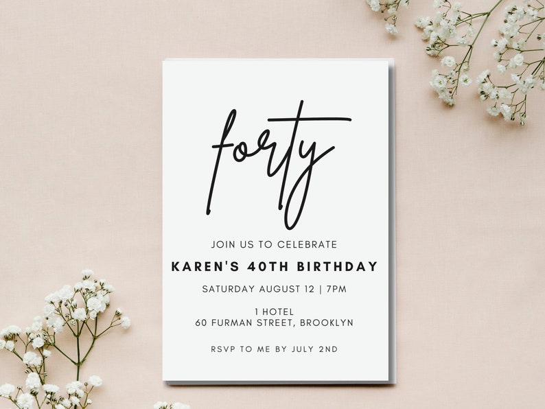 EDITABLE Birthday Party Invitation Digital Download Modern 40th