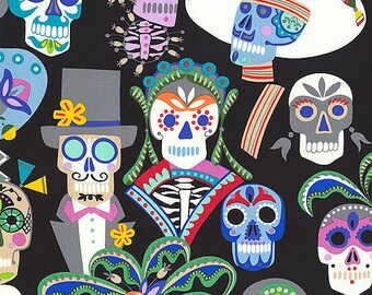 ALEXANDER HENRY /"CALAVERAS/" Black with Gold Glitter by the 1//2 yard