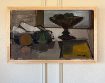 Mid Century Modern Still Life Oil Painting – Fruit Bowl, Swedish Art by Bengt Eklund