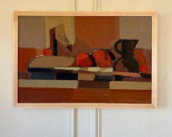 Ivar Morsing, obraz olejny „Martwa natura w stylu kubistycznym”, 1958, sygnowany, sztuka kuchenna z połowy XX wieku