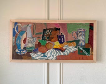 Goran Folcker, szwedzki obraz olejny, martwa natura w stylu modernistycznym z połowy XX wieku (1948)