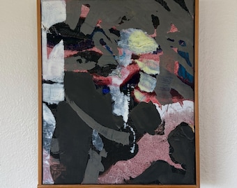 Gunnar Johnsson Abstract Oil Painting, Muted Gray Pink Scandinavian Canvas Art (1970s)