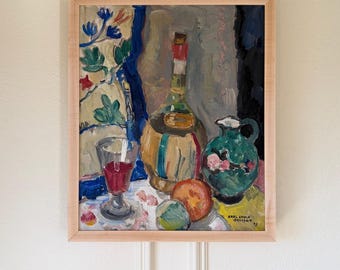 Karl Enock Ohlsson Original Oil Painting - 1943 Mid Century Modern Still Life - Signed Framed Swedish Fine Art - Vintage Scandinavian Modern