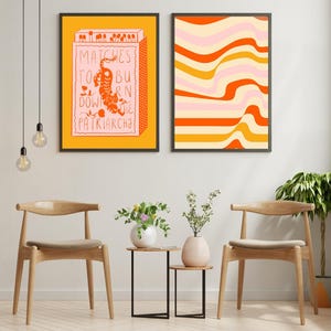 Conjunto de 4 carteles impresos retro, arte vintage, póster de caja de cerillas, arte contemporáneo, descarga digital, decoración de pared