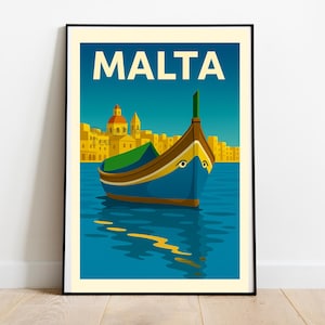 Malta Luzzu Boat Travel Poster – Vintage-Inspired Wall Art, Mediterranean Decor, Coastal Illustration Poster