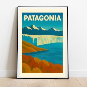 Patagonia Perito Moreno Glacier Print – Vintage Style Travel Poster, Argentina Wall Art, Glacier Landscape Decor, Adventure Gift