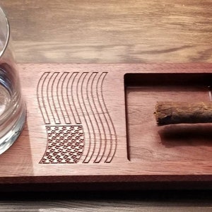 Cigar and Drink Coaster/Tray U.S. Flag - Walnut