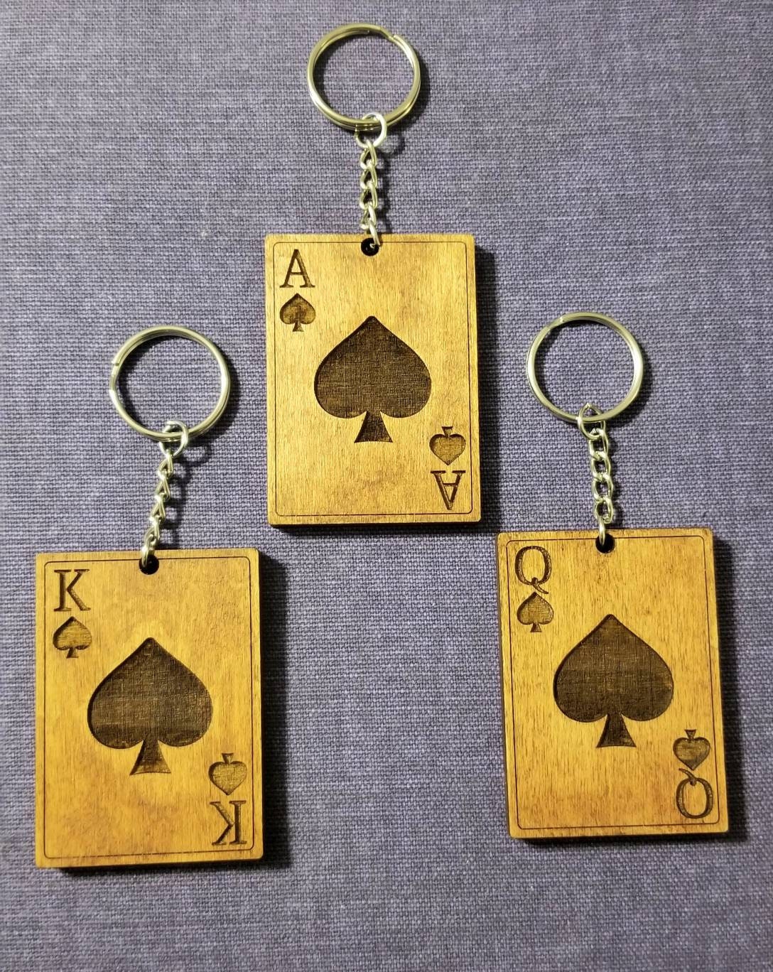 Playing Card Ace King Queen of Spades wooden keychain Etsy