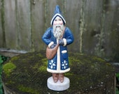 Handmade Chalkware Santa, Folk Art Santa, Belznickel Santa, Farmhouse Christmas, Vintage Santa, Blue