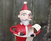 Handmade Santa with List, Santa Figurine, Folk Art Santa, Classic Santa, Whimsical Santa, Farmhouse Christmas