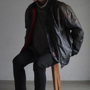 Blouson aviateur surdimensionné en cuir | Gris Vert Rouge | millésime