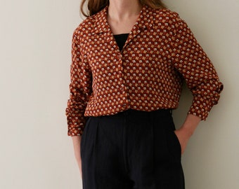 70s Print Blouse Women/Viscose/Vintage 70s Style Shirt