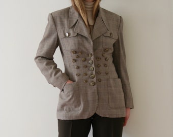 Checkered Wool Blazer Beige vintage/Femmes/France