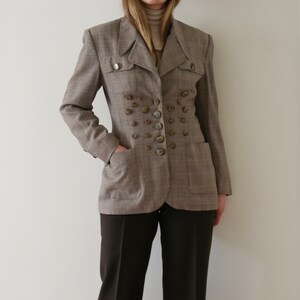 Checkered Wool Blazer Beige Vintage/Women/France
