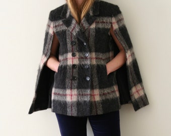 Sonya Rykiel checkered wool cape coat/pea coat women