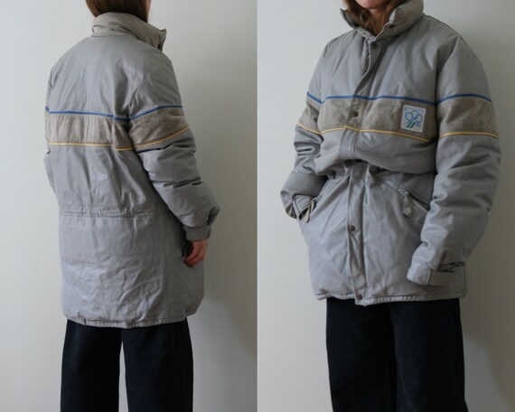 Buy 90s Leather Down Jacket Oversized/gray Leather Puffer/vintage 