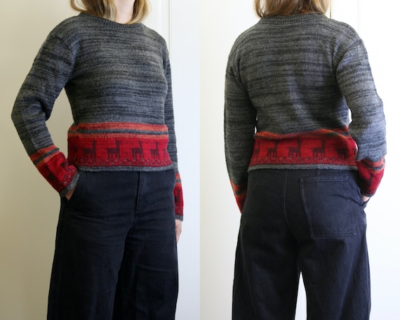 novelty cropped sweater vintage/women/gray wool sw