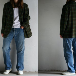 Checkered Blazer Women Oversized/Green Wool Blazer Unisex