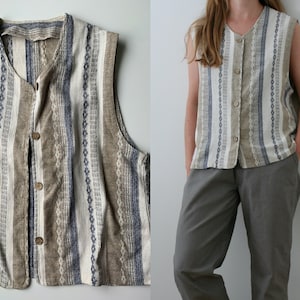 90s Beige Aztec Buttoned Vest Top