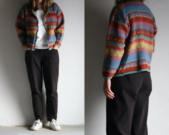 vintage cropped cardigan Icelandic wool/90s cardig