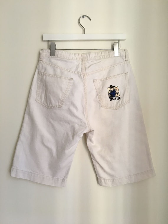 90s White Bermuda Shorts Denim/Tintin/Vintage Fla… - image 3