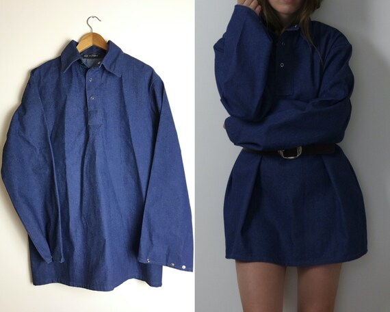 vintage denim workwear shirt unisex / oversized d